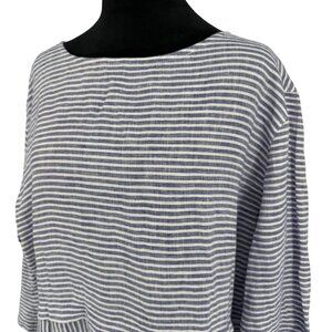 Isaac Mizrahi Linen Tunic Dress Womens Size XL Blue White Striped Button Back